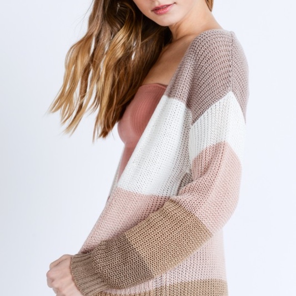 ABIGAIL Color Block Cardigan - TAUPE - Picture 2 of 2